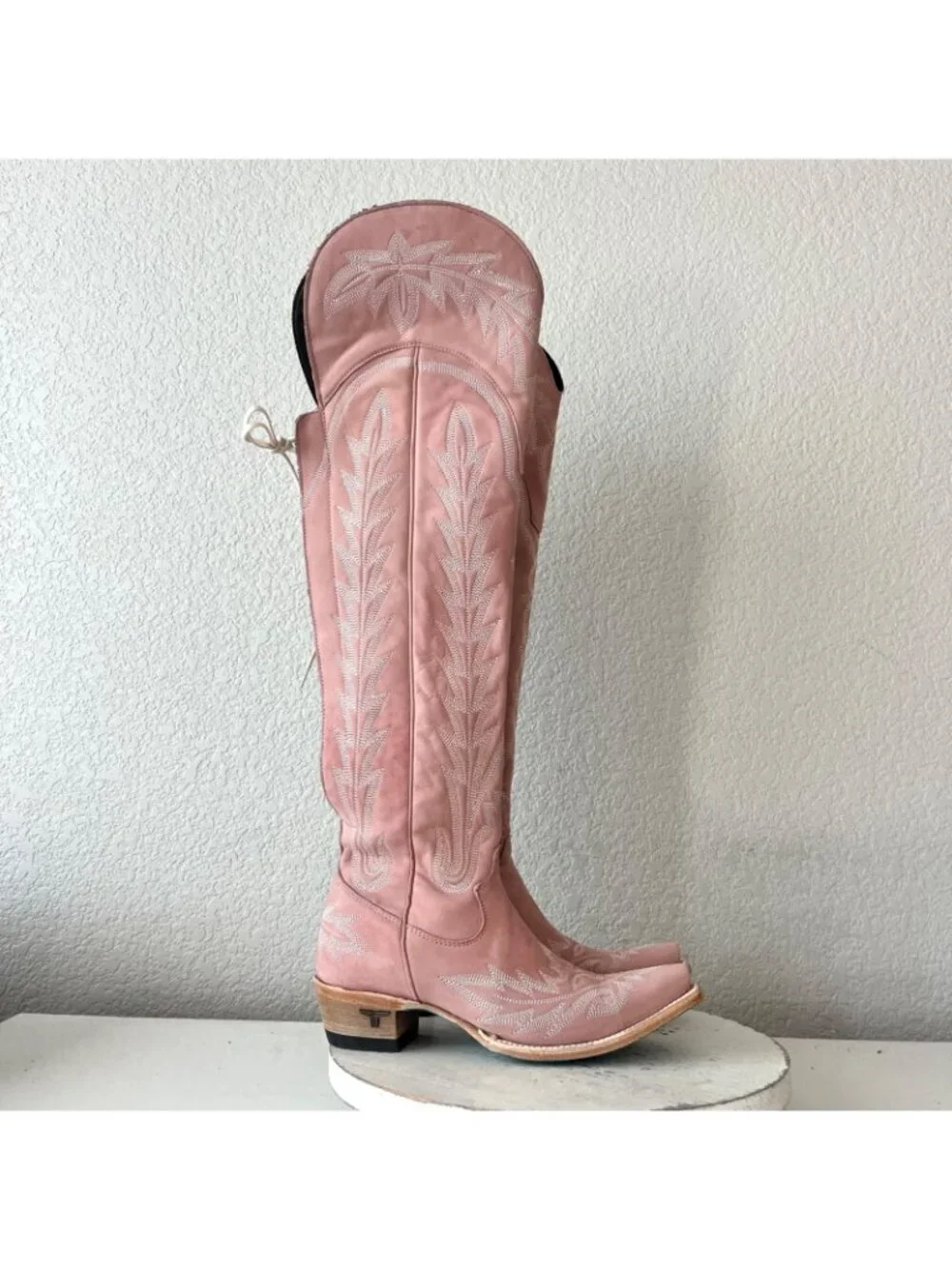 Lane LEXINGTON Over the Knee Cowboy Boots Pink Western Cowgirl Tall Snip Toe 7